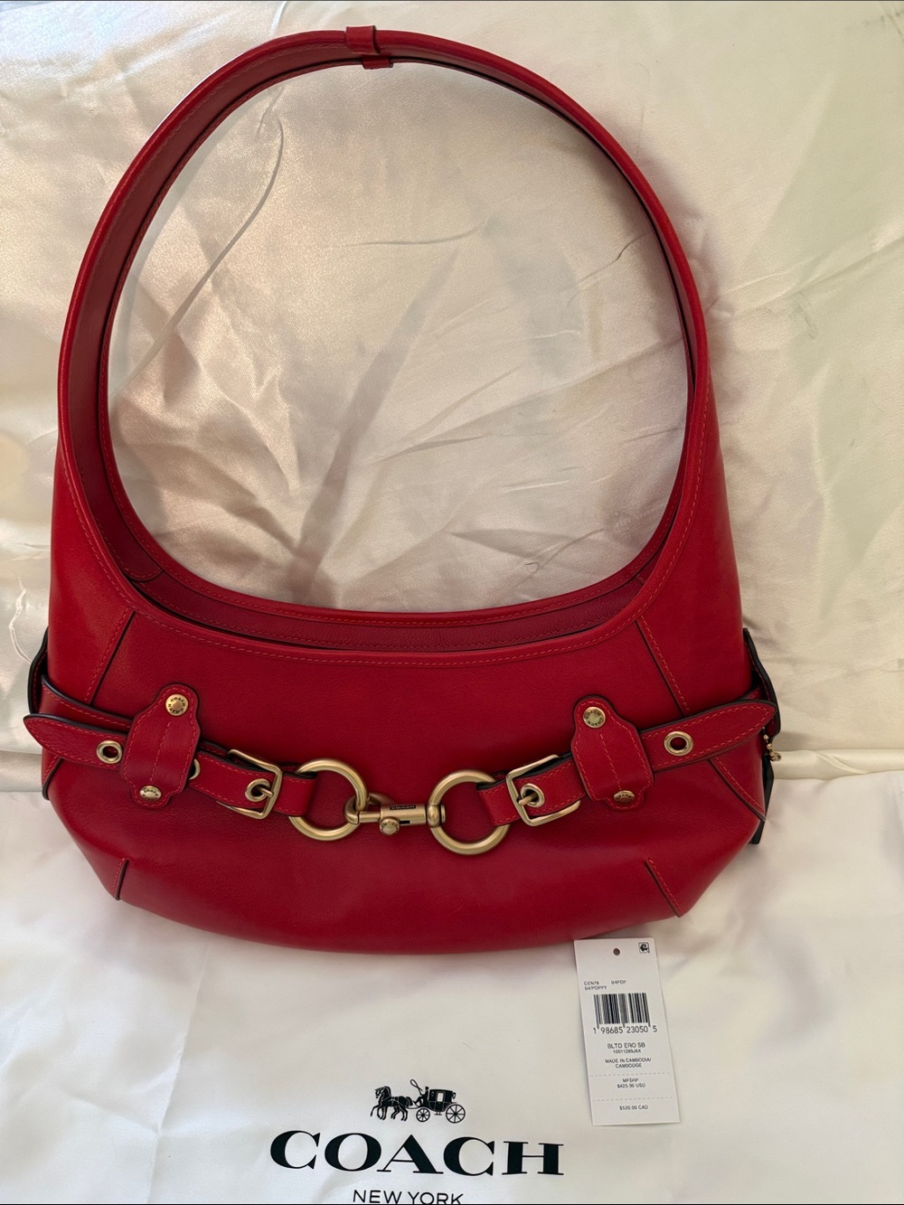 ❤️Coach Pre Owned Poppy Red Leather Belted Ergo Shoulder Bag with Brass Hardware - Picture 3 of 10